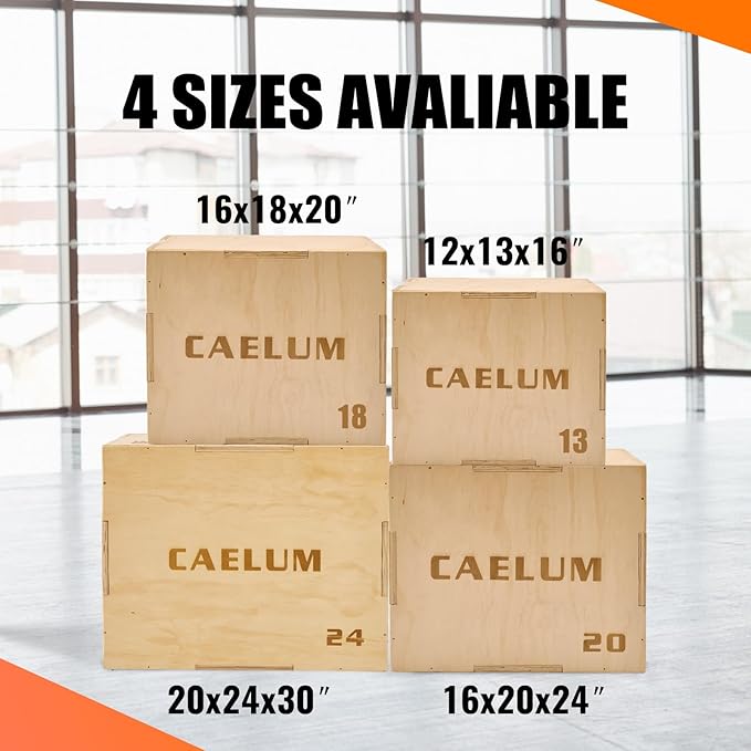 CAELUM 3-in-1 Wood Plyo Box - Non-Slip Plyometric Jump Box for Home & Gym, 400lbs Bearing Fitness Launch Box for Jumping Squats Step-ups Strength Training
