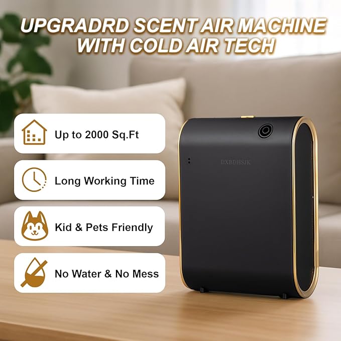 Home Bluetooth Smart Waterless Aromatherapy Machine, Essential Oil Diffuser, with Fragrance Coverage of up to 2000 Square feet, Suitable for Home, Hotel, Restaurant, Office, and spa Center.（Black）