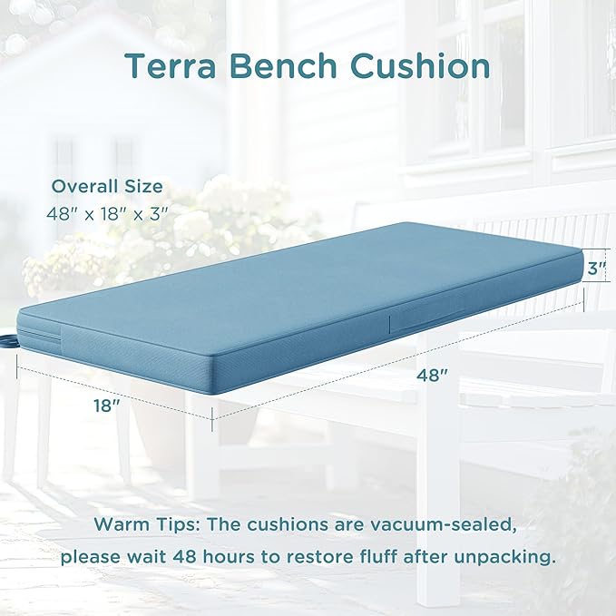 Codi Outdoor Bench Cushion 48 inch, Double Waterproof Patio Furniture Cushions Replacement for Swing, Porch, Couch, 48x18x3'', Teal Blue