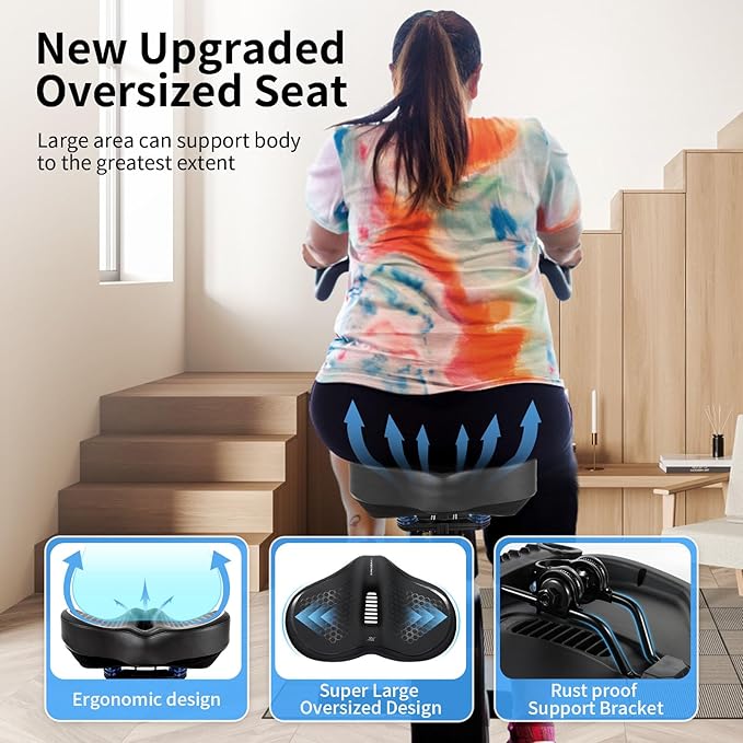 Bicycle Seat Oversized Comfort Wide Bike Seat Cushion, Bike Accessories for Women Men - Fit for Peloton Excersize Bicycle, Stationary Bike,Cruiser Bicycle