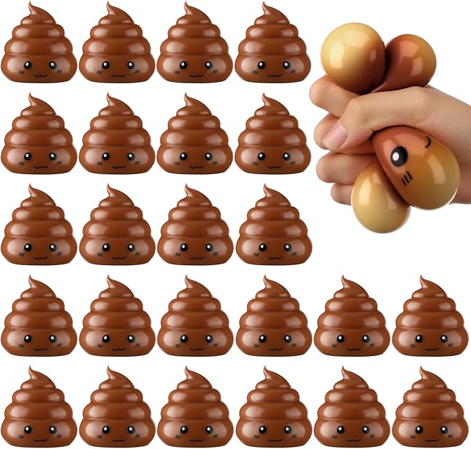 Meooeck 24 Pcs Poop Stress Relief Toys Mini Novelty Joke Toys for Relief Cute and Fun Stretchy Balls Poop Birthday Party Decorations for Christmas, Office, Stocking Stuffer Gift