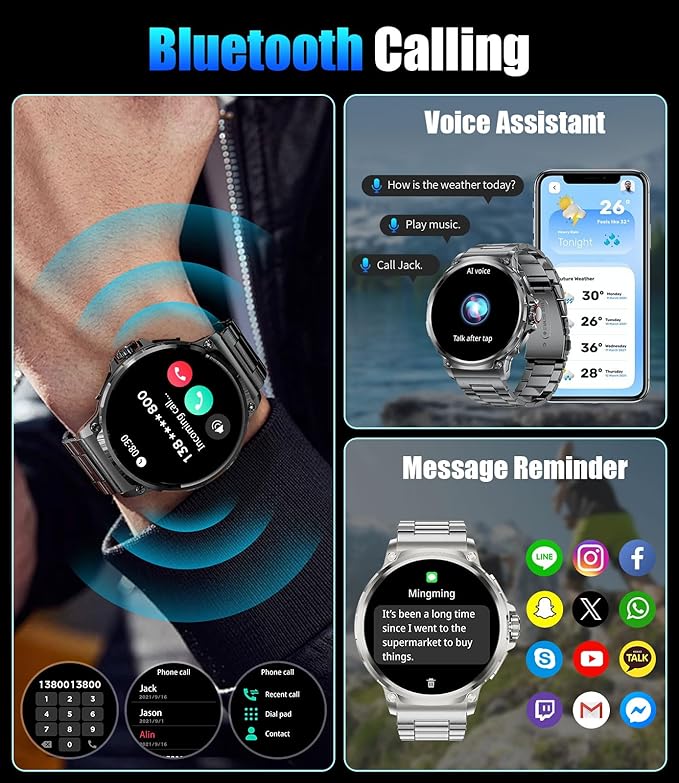 SUNKTA Military Smart Watch for Men,1.85" HD/800mAh Battery Smart Watches for Android iOS (Bluetooth Call Answer/Calls) Fitness Tracker with Heart Rate/Sleep Tracking/Blood Oxygen Black