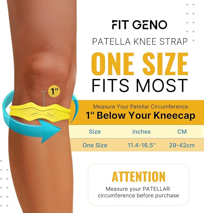 Fitgeno Knee Strap Patella Support: Knee Band for Patellar Tendon Pain Relief - Knee Brace for Tendonitis Jumpers Running Sports Basketball Men Women 2 Packs (Yellow)
