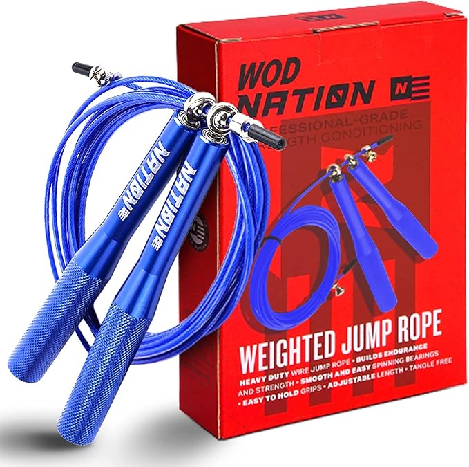WOD Nation Adjustable Jump Rope - Blue, 10 ft Adjustable Length - High-Speed Cable Skipping Rope with Smooth 360° Rotation - Aluminum Grip Handles for Boxing & HIIT Fitness