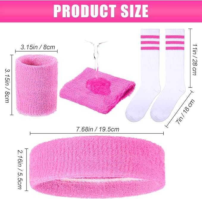 Hillban 80s Workout Outfit 80s Accessories for Women Men Neon Sweatbands Headbands for Tennis Volleyball Sport