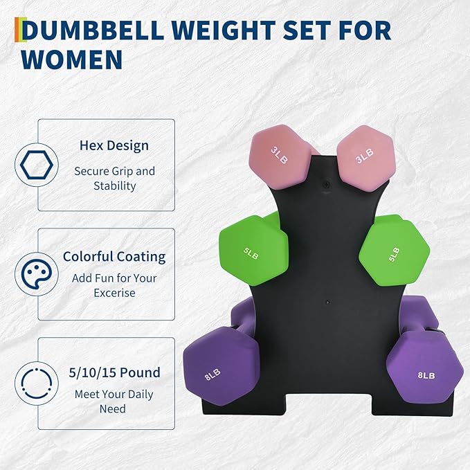 Dumbbell Set for Women and Men, Neoprene Dumbbell Free Hand Weight Set for Home Gym, Packed In Pairs