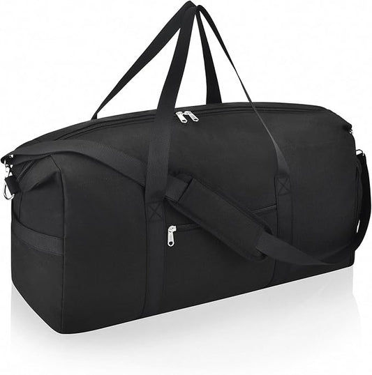 Carry on luaggage 22x14x9 Airlines Approved, Foldable Travel Duffel Bags Weekender Overnight Carry on Duffel Luggage Gym Duffle Bag with Wet Pocket & Shoe Compartment for Women Men(Black, 40L)