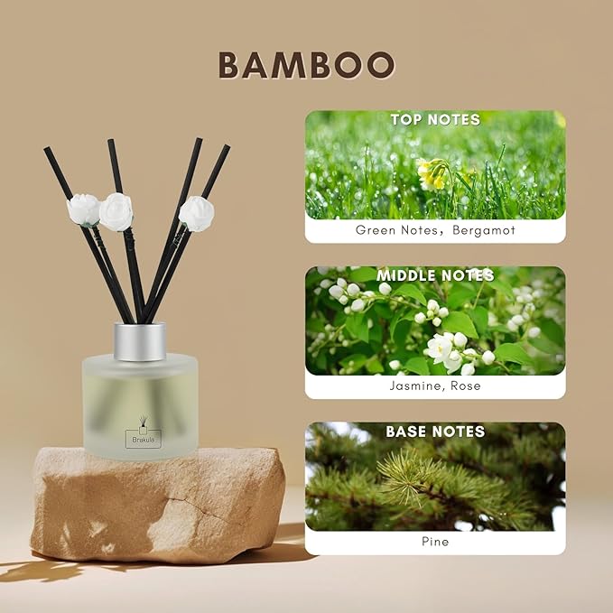 Brakula 2 Pack Reed Diffuser Set, Bamboo Scented, Home Fragrance with 14 Sticks Bathroom Decor, Reed diffusers for Home 6.76 fl oz (Bamboo)