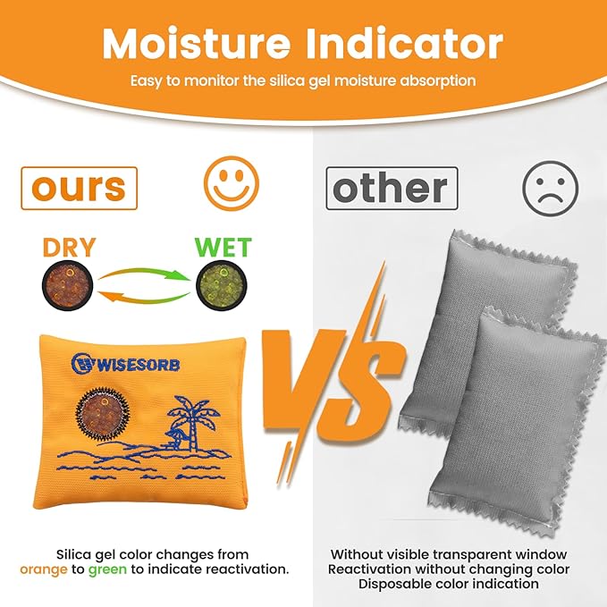 100gx5pcs Rechargeable Desiccant Packs for Storage, Reusable Dehumidifier Bags Visible Color Indicating Silica Gel Packets Moisture Absorbers for Safe Closet 3D Filaments Electronics Camera