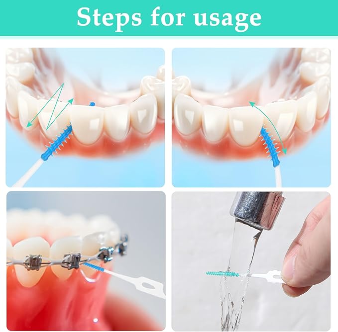 1440 Pieces Dual Purpose Toothpick, Dual-Use Interdental Brushes Soft Silicone Interdental Brushes Disposable Dental Picks Premium Dental Floss Picks 360° Bendable Braces Brush, with Carry Case