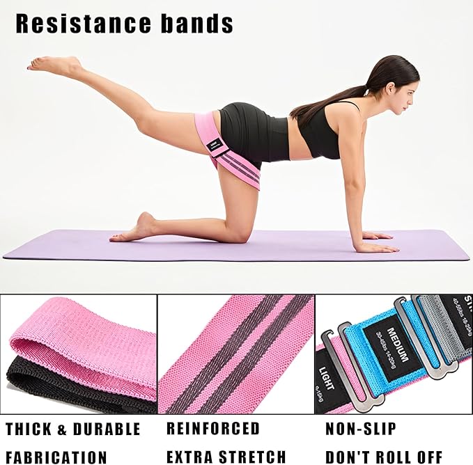 Adjustable Fabric Resistance Bands for Squats, Glutes & Legs – 5 Levels of Customizable Size, Width & Tension, Non-Slip Booty Bands for Men and Women, Pilates & Yoga Workouts(Medium)