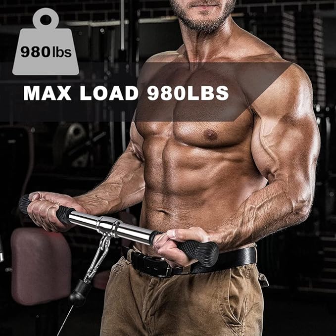 SELEWARE Rotating Straight Bar Cable Machines Attachments for Gym, Pull Down Bar Press Down Bar with Non-Slip Rubber Handle, Universal Attachment for Cable Machines