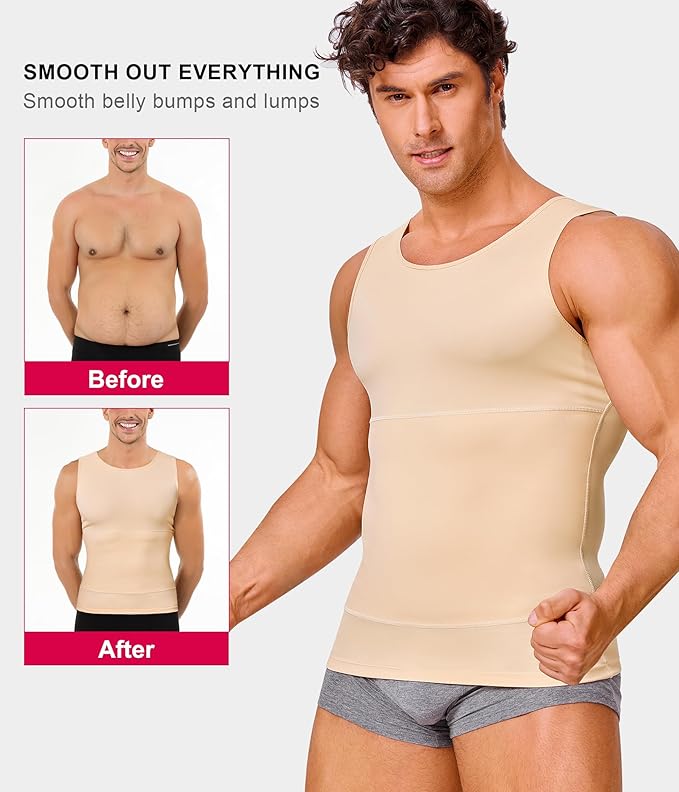 Gotoly Men Compression Shirt Shapewear Slimming Body Shaper Vest Undershirt Tummy Control Tank Top