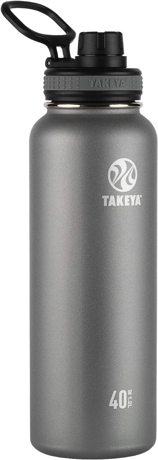 Takeya Originals 40 oz Vacuum Insulated Stainless Steel Water Bottle with Spout Lid, Graphite