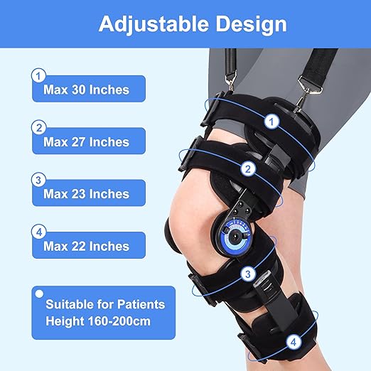 Hinged Knee Brace ROM Post Op,Adjustable With Leg Stabilizers Locking, ACL, PCL, MCL Meniscus Tear & Arthritis Support Knee Immobilizer Brace,Orthopedic Rehab One Size