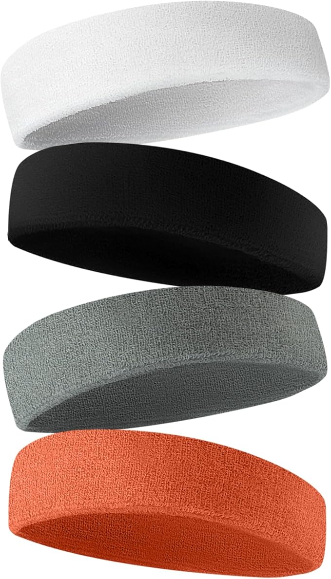 Sweatbands Sports Headband for Men & Women - Terry Cloth Moisture-Wicking Sports Towel Headband for Tennis, Basketball, Running, Gym, and Fitness Working Out