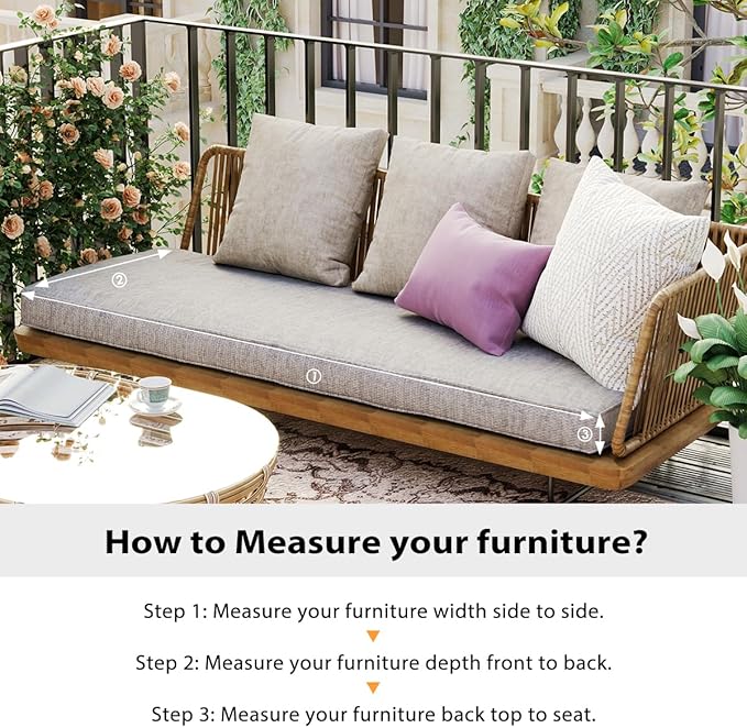 Sundale Outdoor Olefin Bench Cushion， Water-Resistant Patio Couch Cushion, Loveseat Sofa Pad with Straps Light Gray, 48 x 18 x 4 Inches