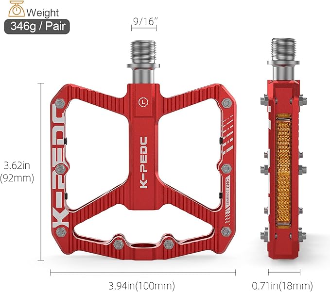 Mountain Bike Pedals MTB Pedals,Bicycle Pedals with Reflectors,Aluminum 9/16" 3 Sealed Bearing Lightweight Platform for Mountain Bike, BMX, Road Bike Pedals