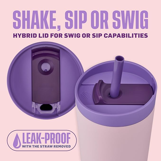 BlenderBottle 2-in-1 Insulated Stainless Steel Shaker Tumbler, Swig Leakproof Lid, Straw, BlenderBall, BPA Free, For Protein Shakes, Smoothies, And Pre Workout, 24 oz, Purple/Pink (Velvet Blush)