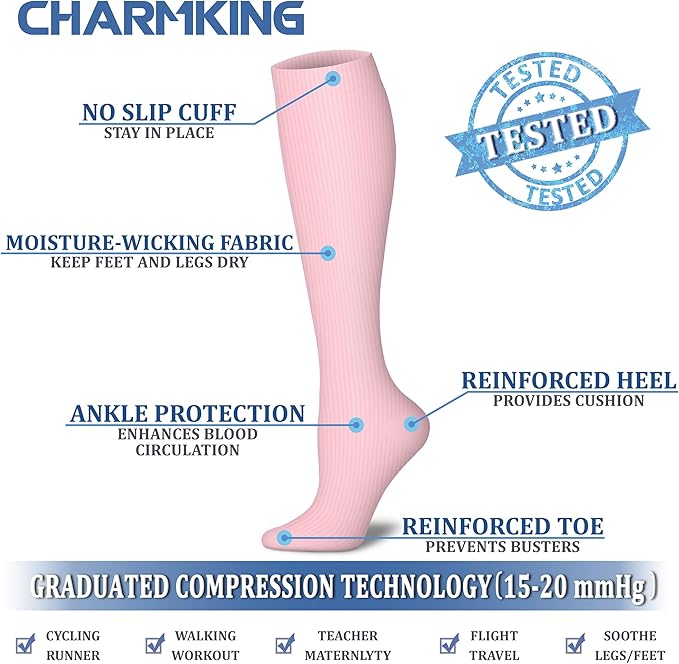 CHARMKING Compression Socks for Women & Men Circulation (8 Pairs) 15-20 mmHg is Best Support for Athletic Running,Hiking
