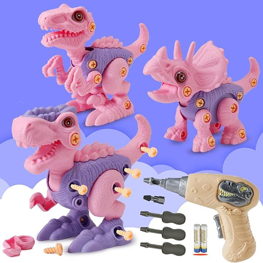 FREE TO FLY Girls Toys Take Apart Dinosaur: Pink Dinosaur Play Set for Kids 3-5 5-7, Stem Learning Educational Montessori for 3 4 5 6 7 8 Year Old Girls Toddlers Autism Sensory Xmas Birthday Gifts