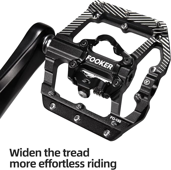 FOOKER MTB Mountain Bike Pedals 3 Bearing Flat Platform Compatible with Dual Function Sealed Clipless Aluminum 9/16" Pedals with Cleats for Road