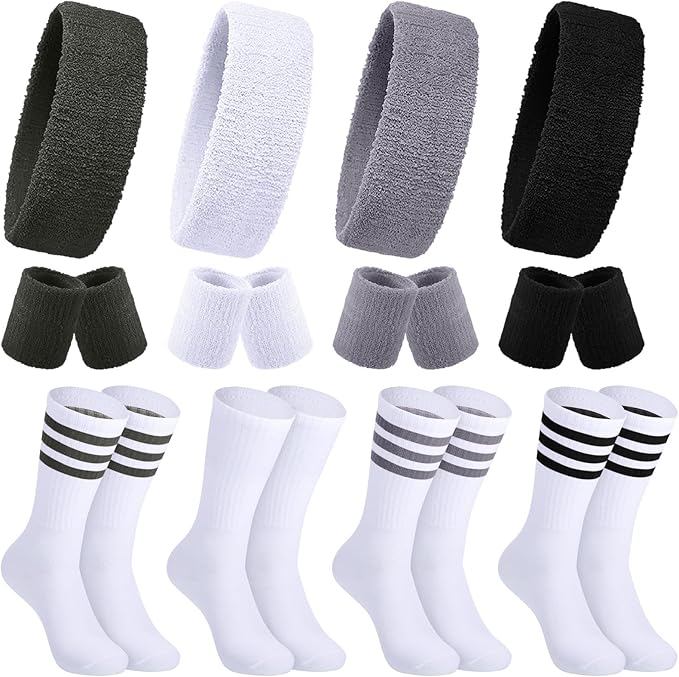 Hillban 80s Workout Outfit 80s Accessories for Women Men Neon Sweatbands Headbands for Tennis Volleyball Sport