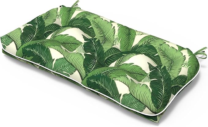 Tufted Bench Cushion for Outdoor Furniture, Patio Swing Cushion 44 x 19 x 5 Inch, Overstuffed Outdoor Chair Cushion for Garden Loveseat Lounge Storage, 1 Pack, Swaying Palms Green