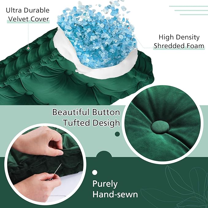 Bench Cushions for Indoor Furniture 42x16 in Velvet Kitchen Dining Piano Window Seat Cushion, Tufted Patio Porch Swing Thicken Bench Pad Memory Foam for Christmas Home Decor(Dark Green)