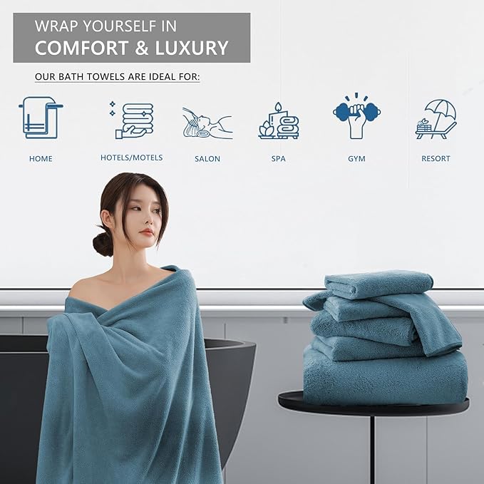 Extra Large Bath Sheet 4 Piece (35"x70")-Ultra Soft Oversized Bath Towel,Bath Sheet Set for Bathroom Hotel,Highly Absorbent Quick Dry Shower Towel Set for Adults,Bathroom Towel-Turquoise