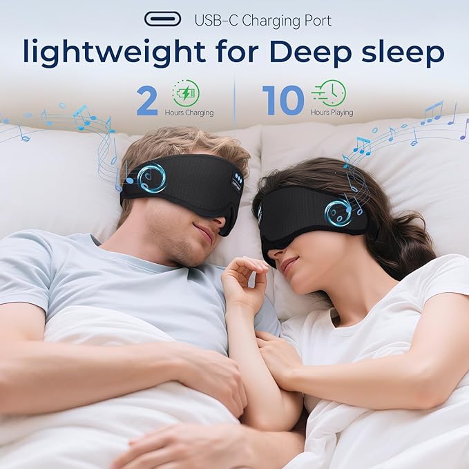 3D Sleep Mask with Bluetooth Headphones, Breathable Cotton Sleeping Headphones for Side Sleepers, Wireless Music Eye Mask with Timer, Gifts for Men Women, Black