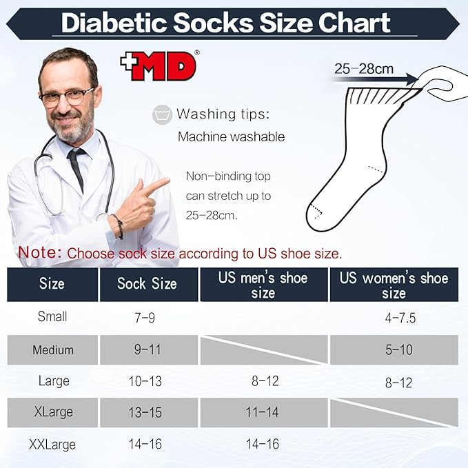 +MD Diabetic Socks for Men Women 6 Pairs,Non-Binding Top Extra Wide Ankle/Crew Socks, for Edema Circulator 9-11 10-13 13-15