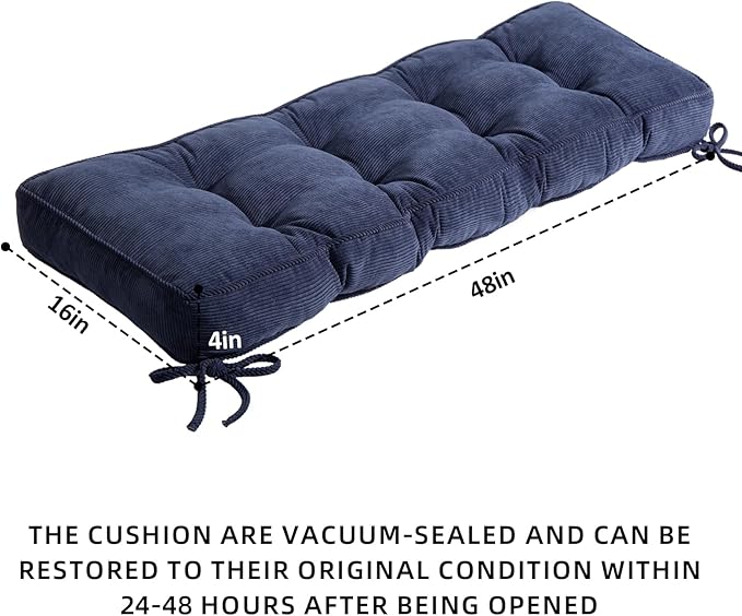 Detiblue Bench Cushion for Indoor Furniture，48x16x4Inch Tufted Bench Seat Cushion with Non-Slip, Comfortable and Durable for Shoe/Entryway/Storage with Cushion（Elita Deep Blue）