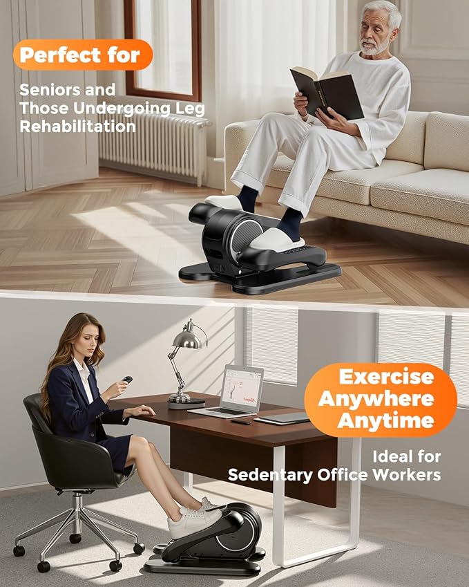 Under Desk Elliptical Machine, Ellipse Leg Exerciser as Seen on TV, LCD Display & 12 Adjustable Speed Ellipse Fit, Portable & Quiet Foot Pedal Exercise Machine, Mini Eclipse Leg Exerciser for Seniors