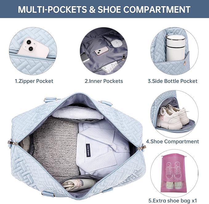 Duffle Bag for Travel, Weekender Bag with Shoe Compartment, Carry On Overnight Bag for Women with Toiletry Bag, Gym Bag with Wet Pocket, Hospital Bags for Labor and Delivery Beige