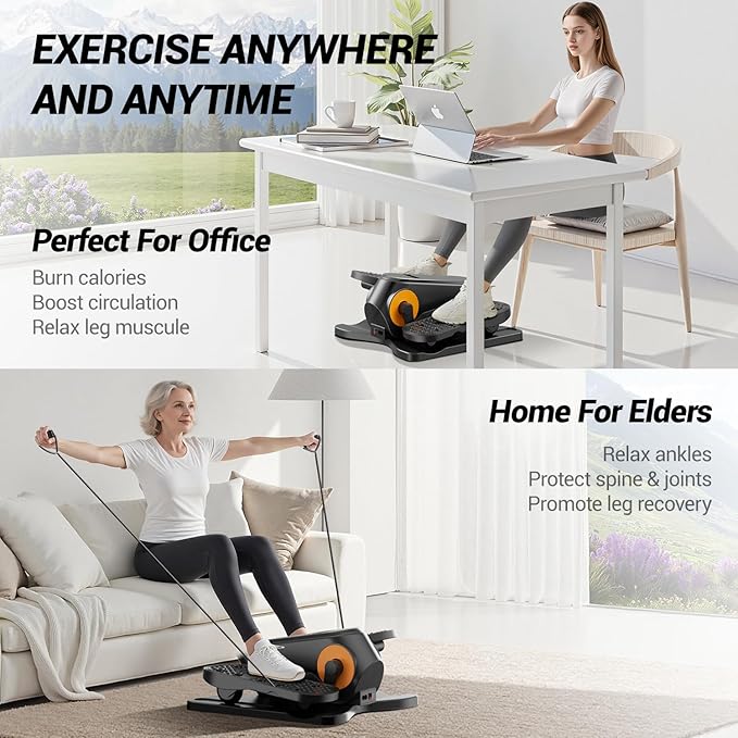 Under Desk Elliptical Machine, Electric Ellipse Leg Exerciser as Seen on Tv for Seniors, Quiet Portable Seated Pedal Exerciser with Remote Control, 12 Adjustable Speeds, Auto & HR Mode for Home Office