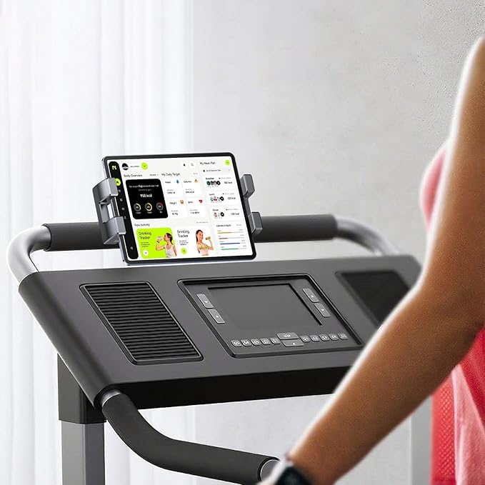 Coolpow Tablet Holder for Spin Bike【360° Adjustable】 Tablet Clamp for Treadmill Phone Mount for Stationary Bicycle, Treadmill, Microphone Stand Fit for All 4.7-12.9" Apple iPad Galaxy Tabs