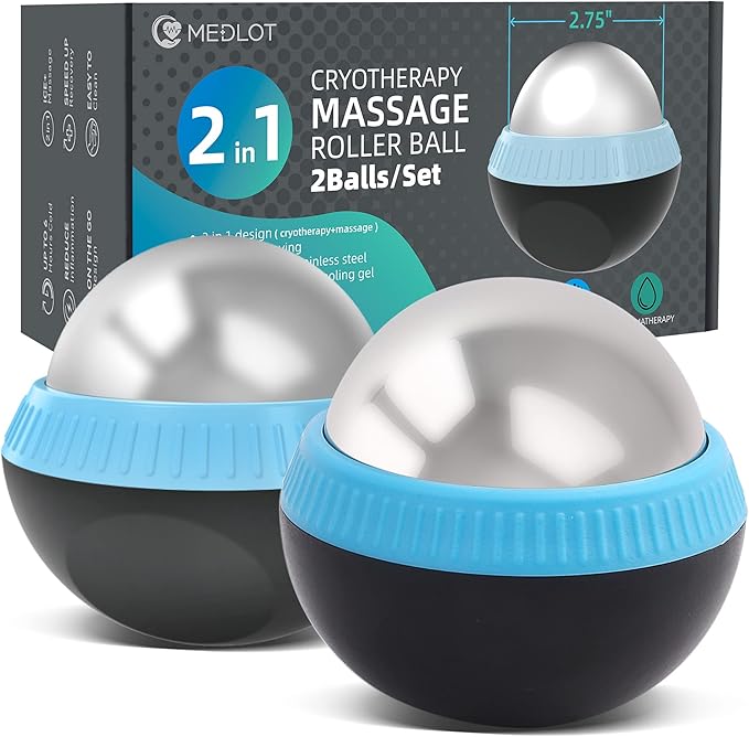 Cold Massage Roller Ball, Set of 2, Cryosphere Ice Therapy Ball for Body Muscle Relief, Roller Massager for Back, Neck, Deep Tissue, Foot Plantar Fasciitis, Myofascial Release