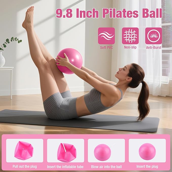ASIEIT Home Pilates Kit for Women, Pilates Ring and Ball Set with 5 Resistance Bands, 9.8” Ball, 14.96'' Magic Circle, Pilates Equipment Set for Strength, Toning and Flexibility