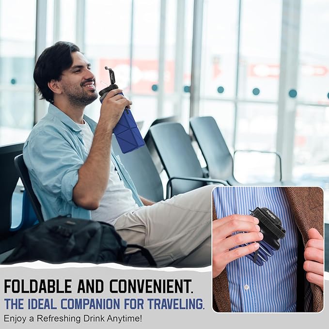 Collapsible Water Bottles 20.6oz Foldable Water Bottle BPA Free Reusable Lightweight LeakProof Travel Silicone Water Bottles for Travel Gym Hiking Camping (Upgrade Dark Blue)