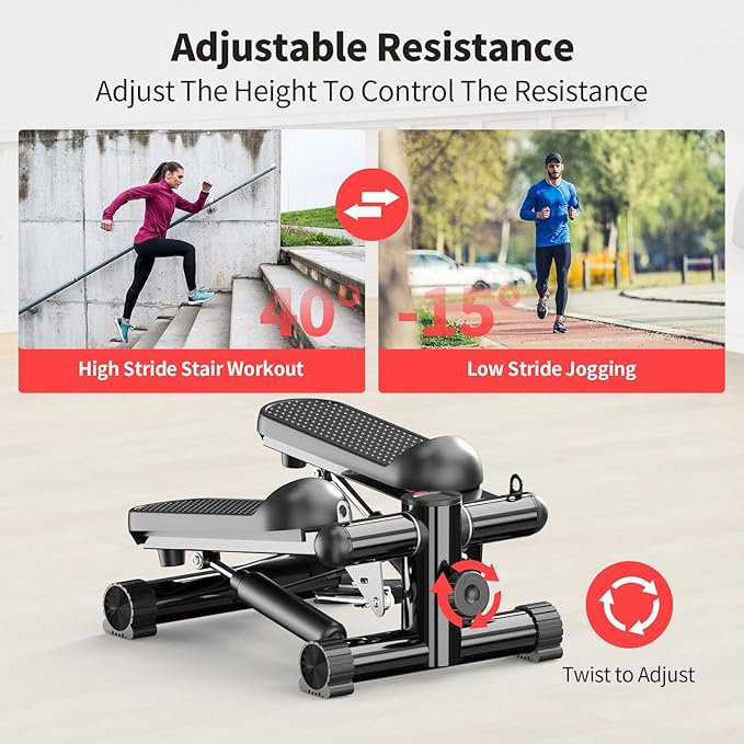 Total Body 2-in-1 Stepper Machine, Total Body Workout, Adjustable Hydraulic, Resistance Bands