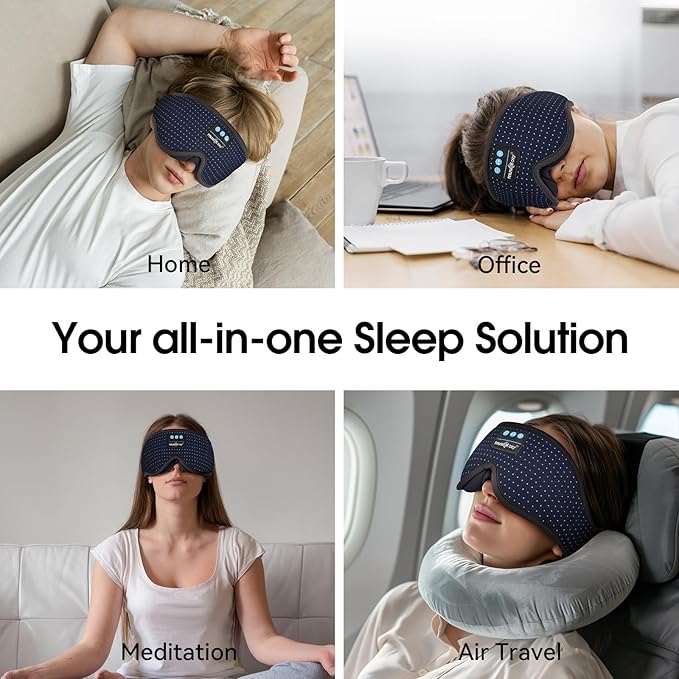 MUSICOZY White Noise Sleep Mask Headphones with 16 Soothing Sounds, Bluetooth Sleep Mask 3D Wireless Music Sleeping Headphones for Side Sleeper