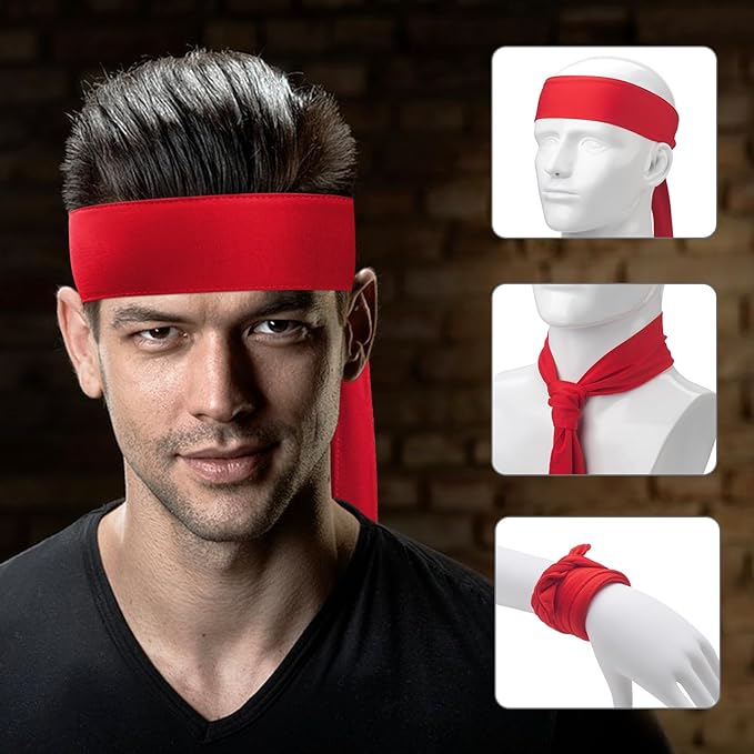 ONUPGO 18Pcs Head Ties for Men Women, Adjustable Headbands Sports Sweatband Ninja Ties Head Band, Sweat Wicking Workout Headband for Sports, Running, Tennis, Yoga, Soccer, Karate