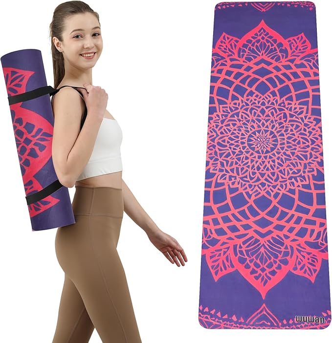 Yoga Mat Non-Slip Extra Thick 72"x32/24" Extra Wide Fitness Exercise Mat TPE Material High Elastic Hot Yoga Mat for Women Yoga Pilates Home Floor Workout (Cow Coffee)