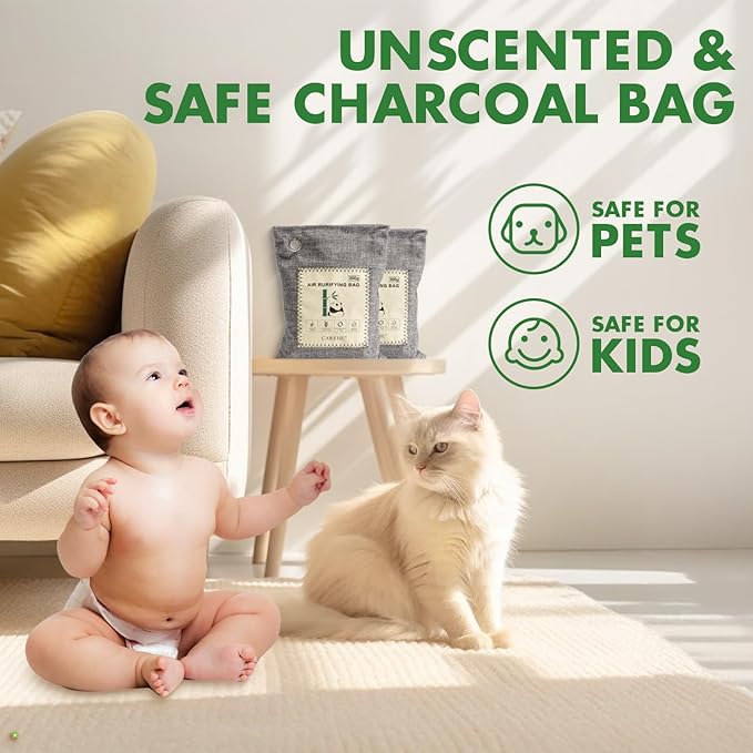 Activated Charcoal Odor Eliminator, Bamboo Charcoal Air Purifying Bags,Odor Removing Packs, Shoe Deodorizer Natural Odor Absorber for Home, Car, Closet, and Pet (200g*4 Pack)