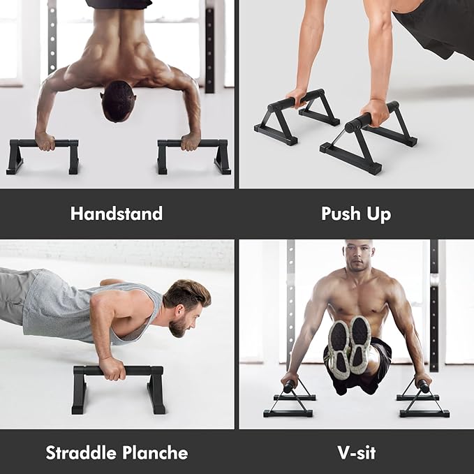 Wood push up bars Parallettes bars Anti-slip Handstand Bars for Calisthenics, Fitness, Floor workouts Solid Wood with Sturdy Metal Bracket, Support 500 lbs