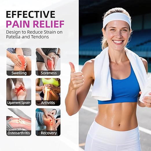 CAMBIVO Knee Brace for Men and Women, Patella Tendon Knee Strap with Gel Pad and Side Stabilizers, Adjustable Knee Band for Knee Pain Relief, Lightweight Knee Support for Workouts, Running, Training (Hot Pi, S/M)