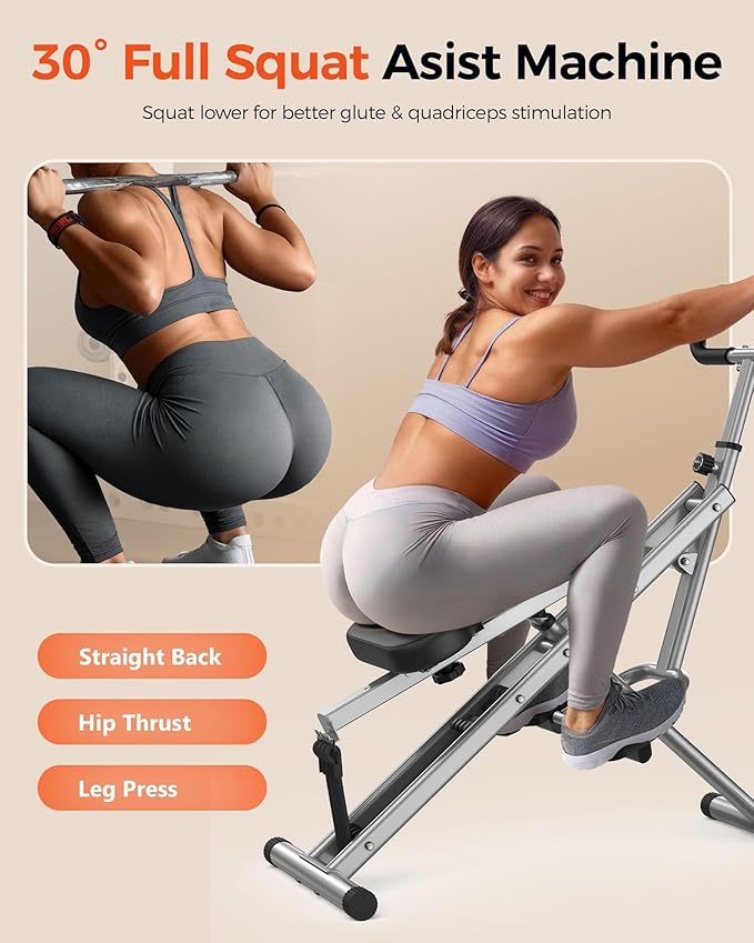 Sportsroyals Pink Squat Machine Rowing Machine for Home 2 in 1 Rower & Squat Assist Workout Foldable Rower for Home Full Body Worikout Adjustable 4 Resistance Bands 330lbs