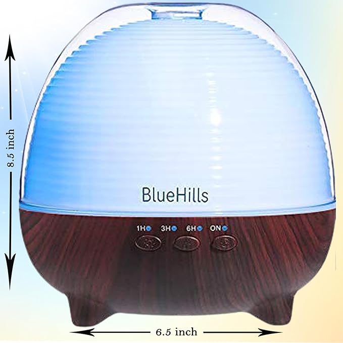 BlueHills Premium 1000 ML Large XL Essential Oil Diffuser with Remote Aroma Humidifier for Large Room Home Long Run Time Huge Coverage Area Lights High Mist Output Big Capacity Dark Wood Grain N6