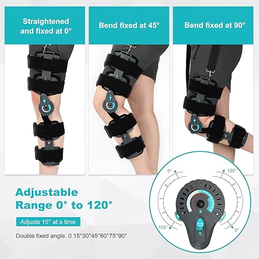 ROM Knee Brace Hinged Knee Brace for Recovery Stabilization,ACL,MCL and PCL Injury Post Op Immobilizer Adjustable Orthopedic Support Stabilizer After Surgery Leg Brace For Left and Right